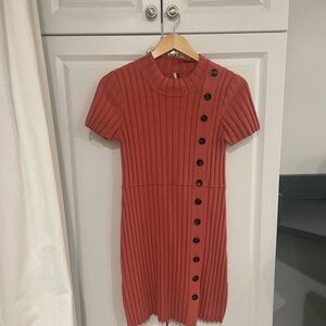 Free People Ribbed Red Mini Dress with Button Accents
